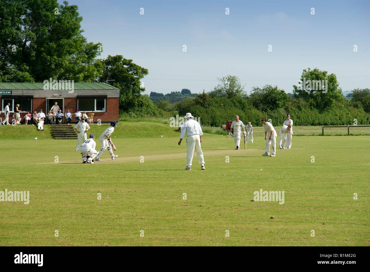Terrain de cricket et pavillion Banque D'Images