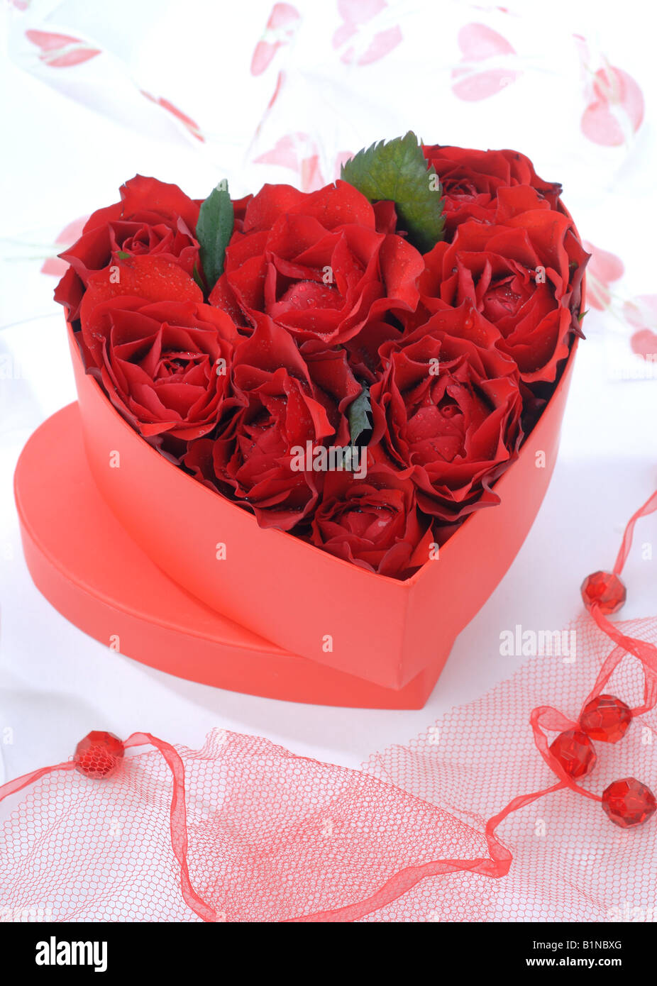 Roses rouges dans une boîte de décoration Banque D'Images