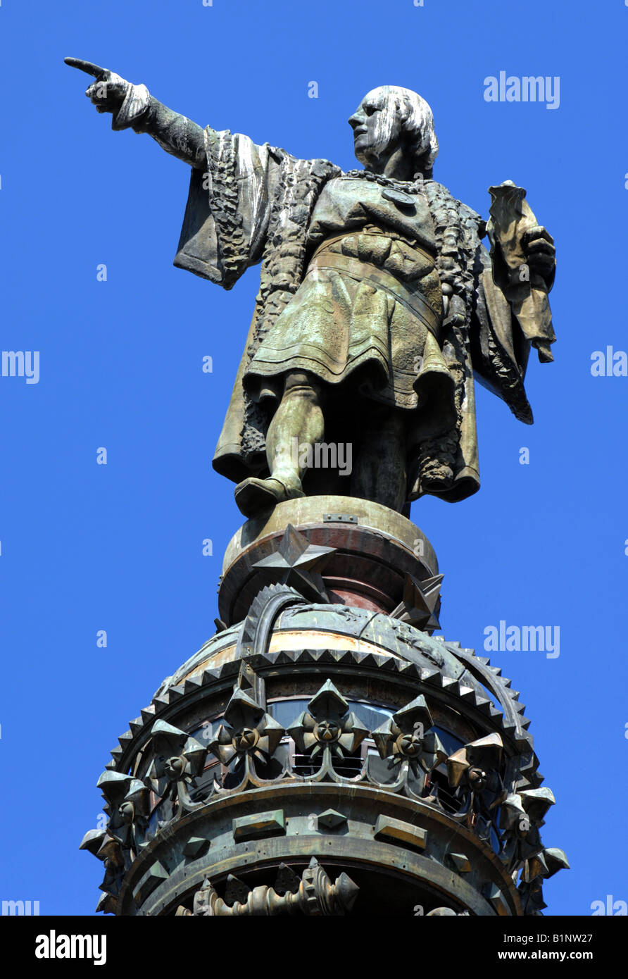 La colonne Christophe Colomb et statue, Barcelone, Espagne Banque D'Images