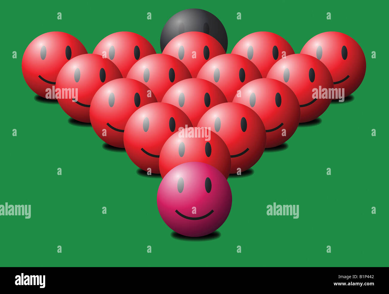 Smiley représentation des boules sur une table de billard Banque D'Images
