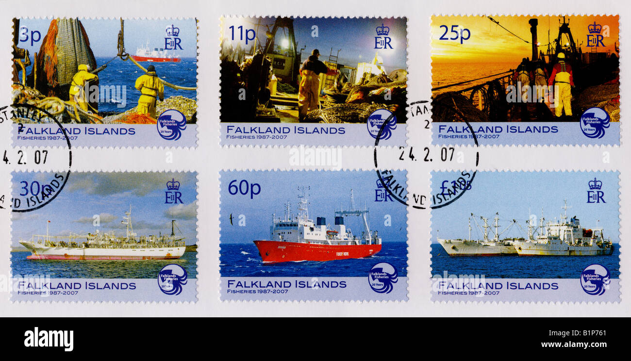 Îles Falkland 1er jour couvrir - Pêche 1987 à 2007 Banque D'Images