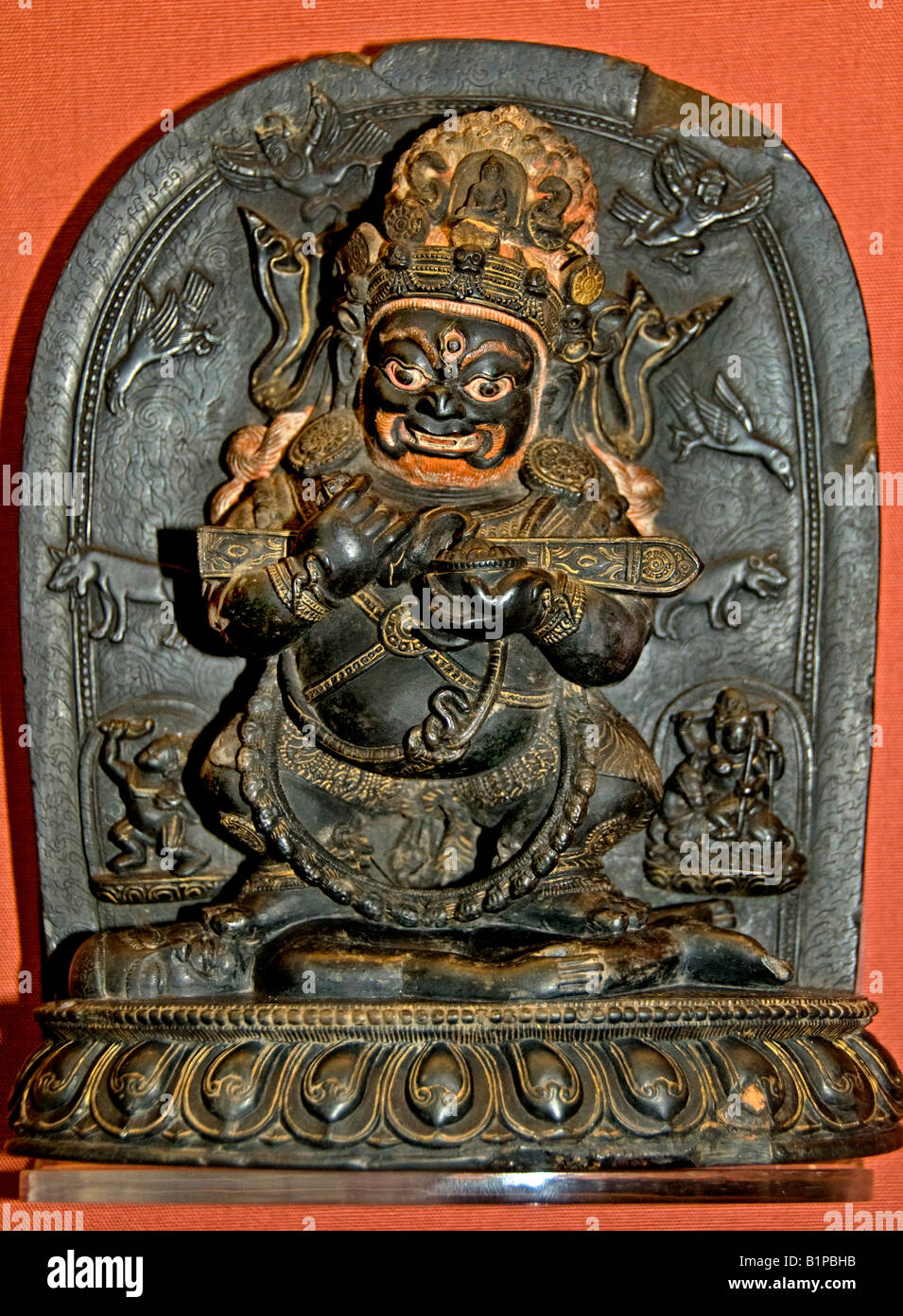 Mahakala protecteur du schiste tente 7e siècle Tibet Bouddhisme Bouddha Akshobhya Banque D'Images