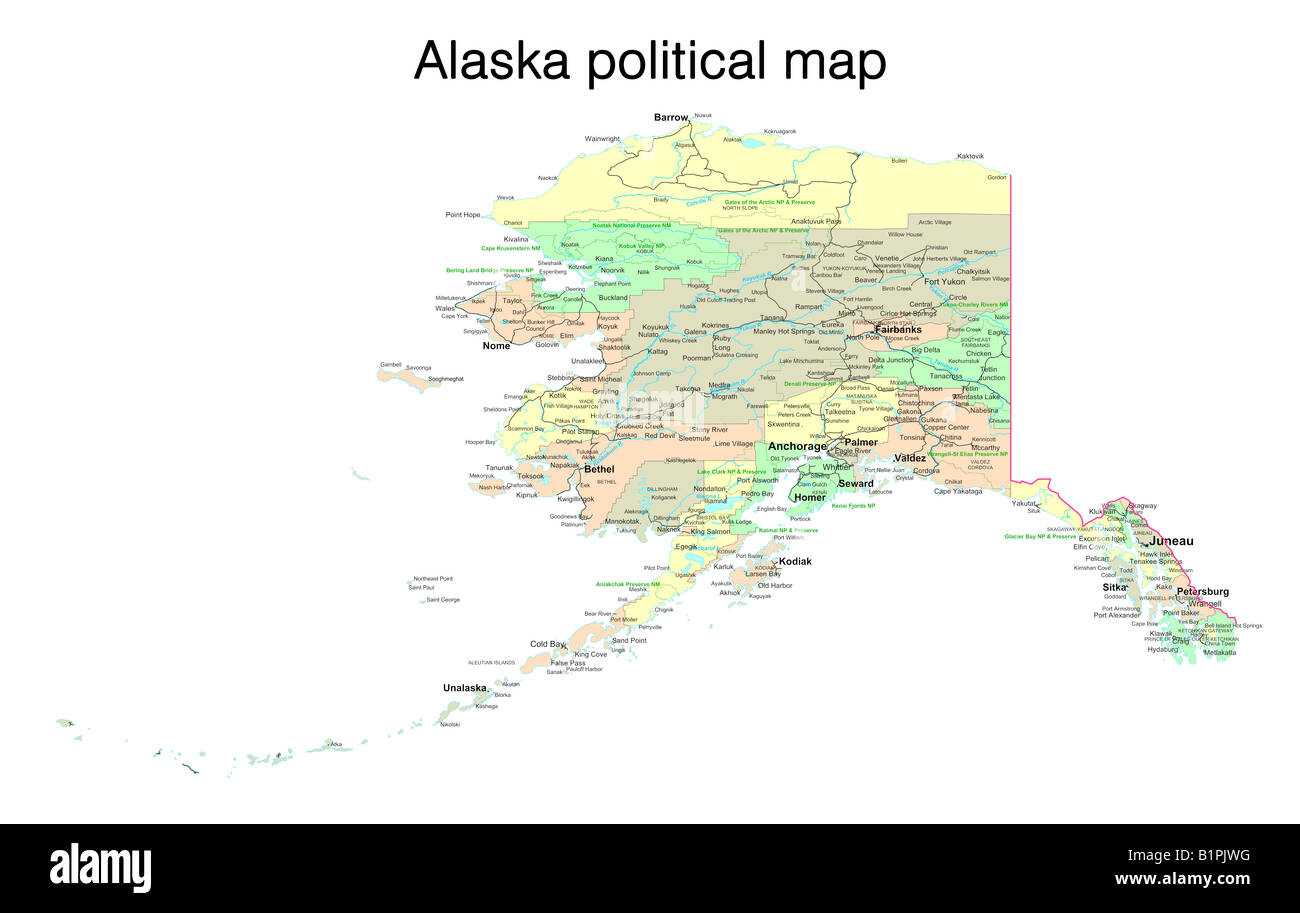 Carte politique de l'état de l'Alaska Banque D'Images