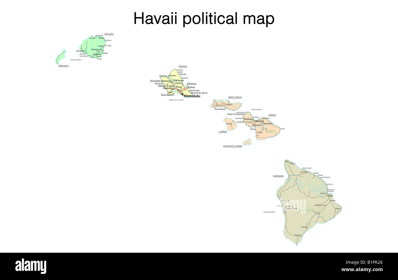 Carte politique de l'état d'Hawaï Banque D'Images