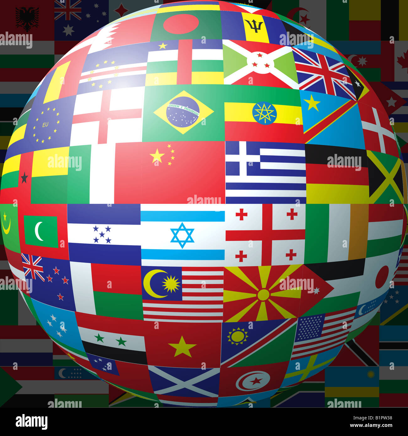 Sphère 3D composé de drapeaux nationaux Banque D'Images