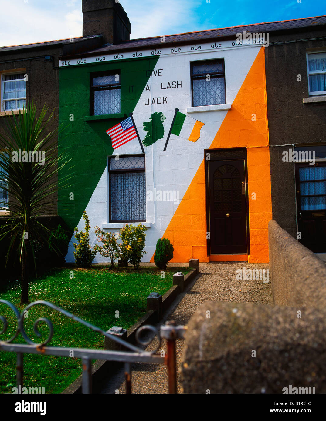 Symboles irlandais, World Cup 1994 partisans, chambre à Arklow Town Banque D'Images