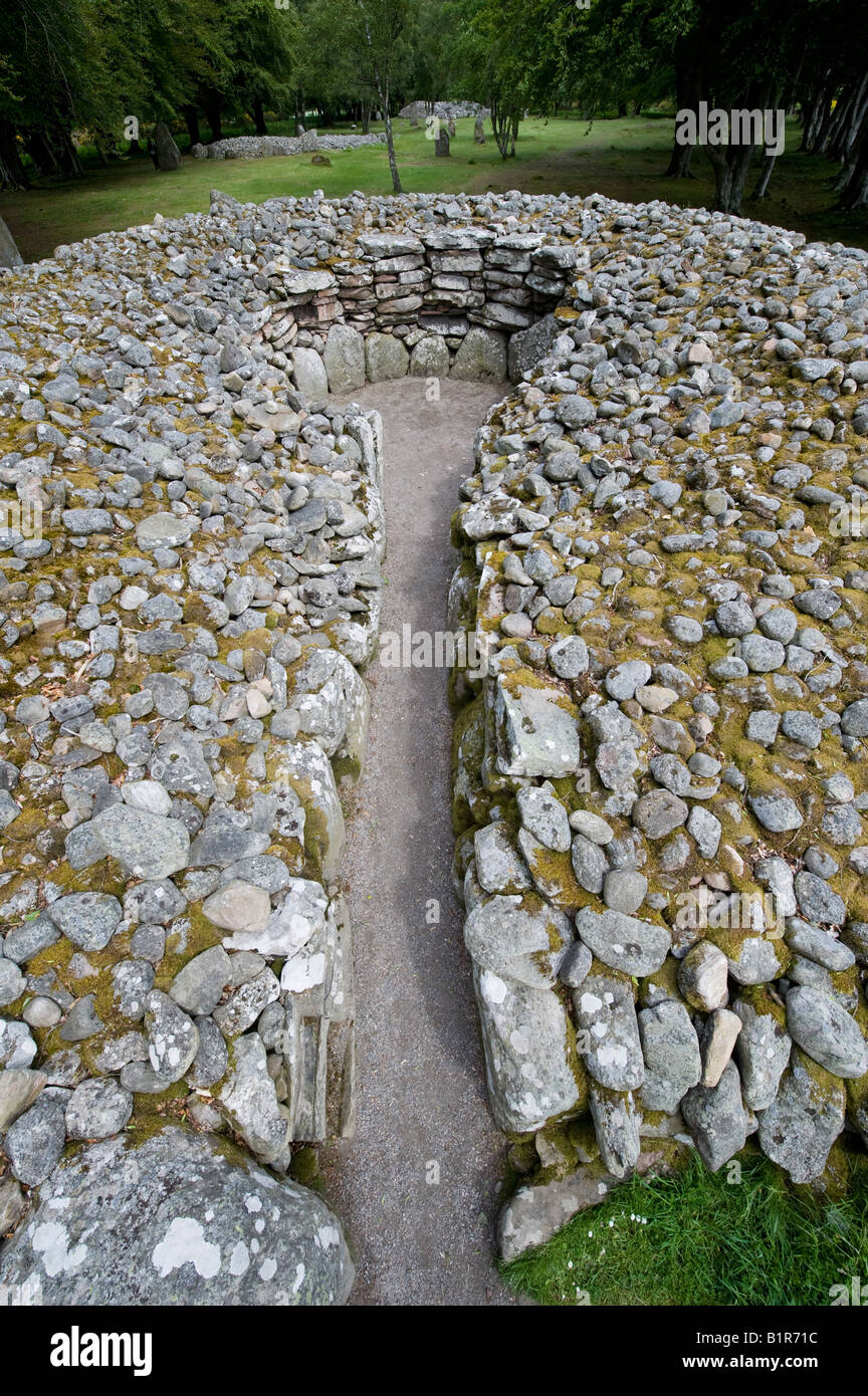 Clava Cairns chambres funéraires et pierres. Nairnshire, en Écosse. Sépulture préhistorique de Bulnuaran de Clava Cairns Banque D'Images