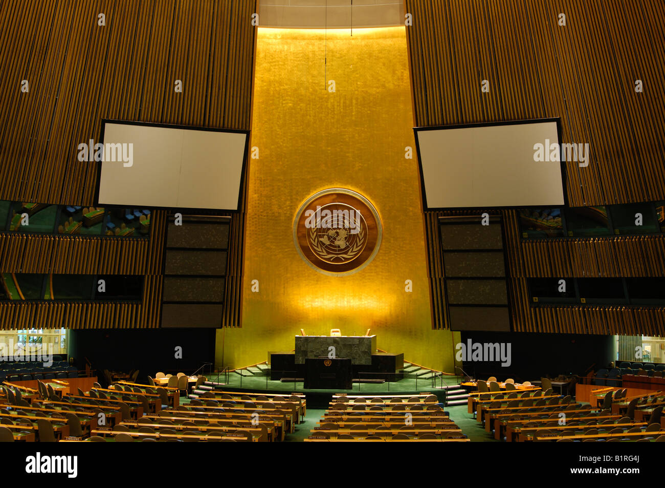 Séance plénière ou salle d'assemblée de l'Organisation des Nations Unies, ONU, New York, USA Banque D'Images