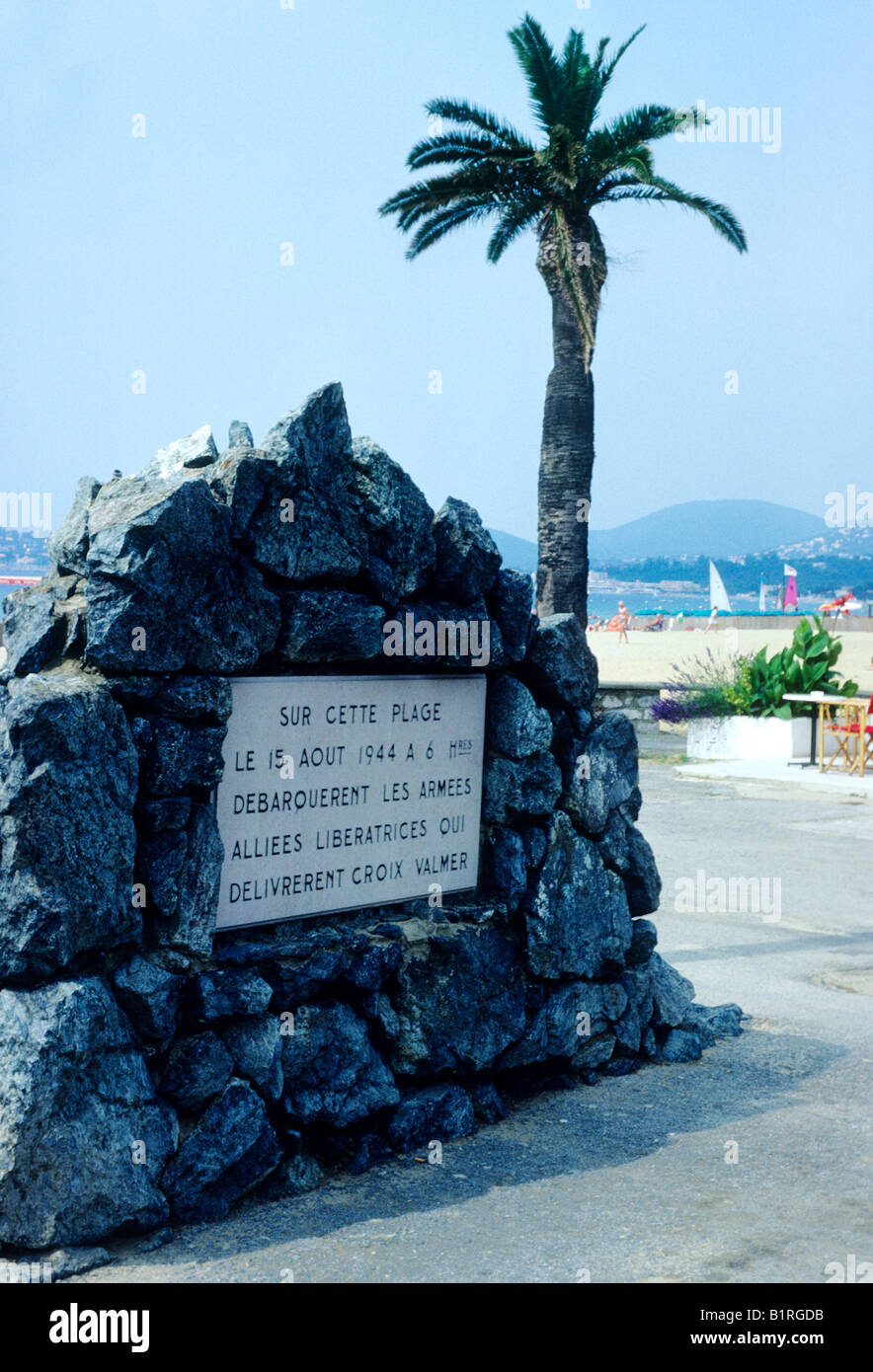 La Croix Valmer plage 2e guerre mondiale plaque commémorative France 1944 libération par les alliés de débarquement alliées lieu Cote d'Azur Banque D'Images