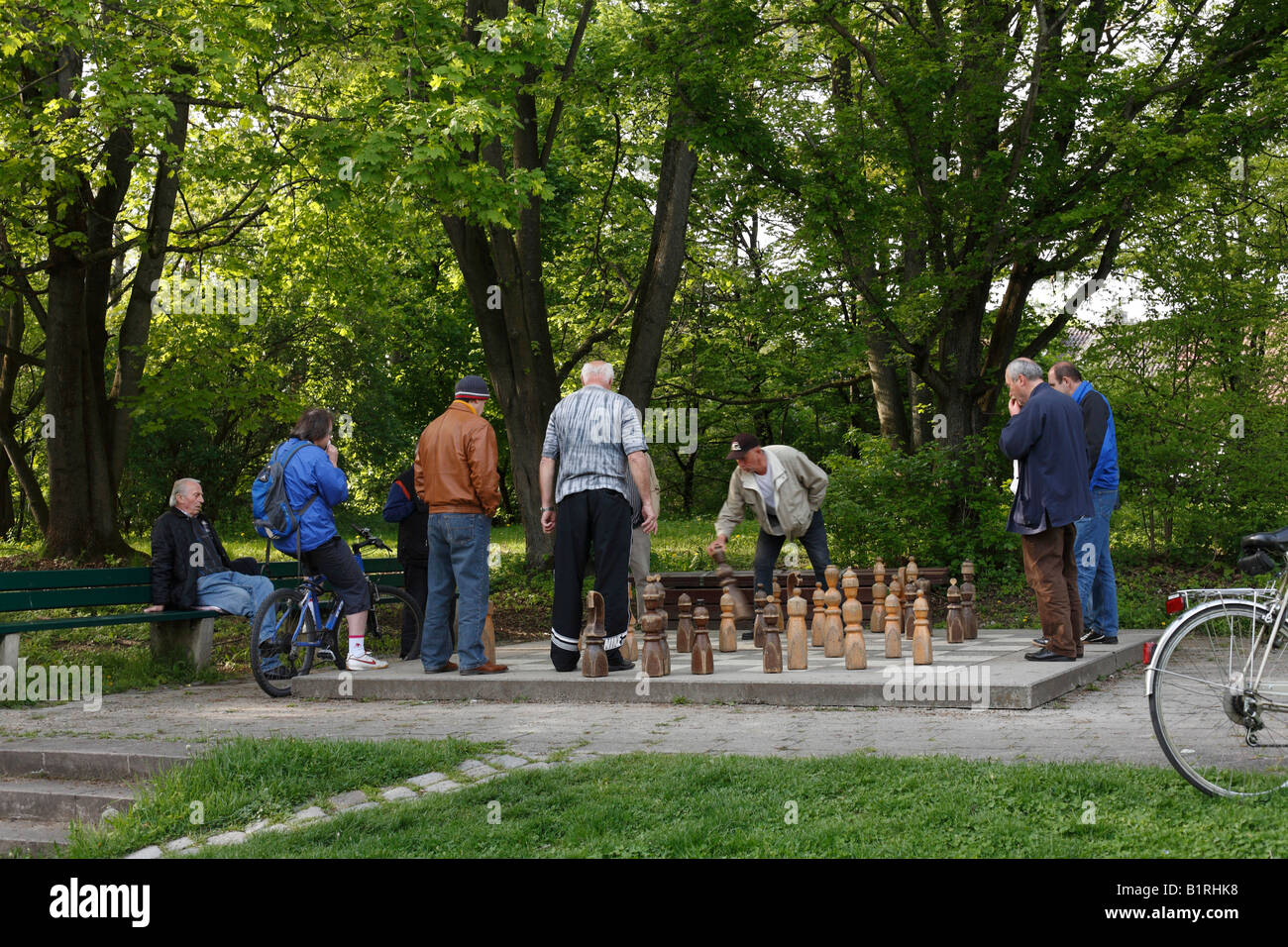Joueurs d'échecs dans le parc Hirschgarten, Munich, Haute-Bavière, Allemagne, Europe Banque D'Images