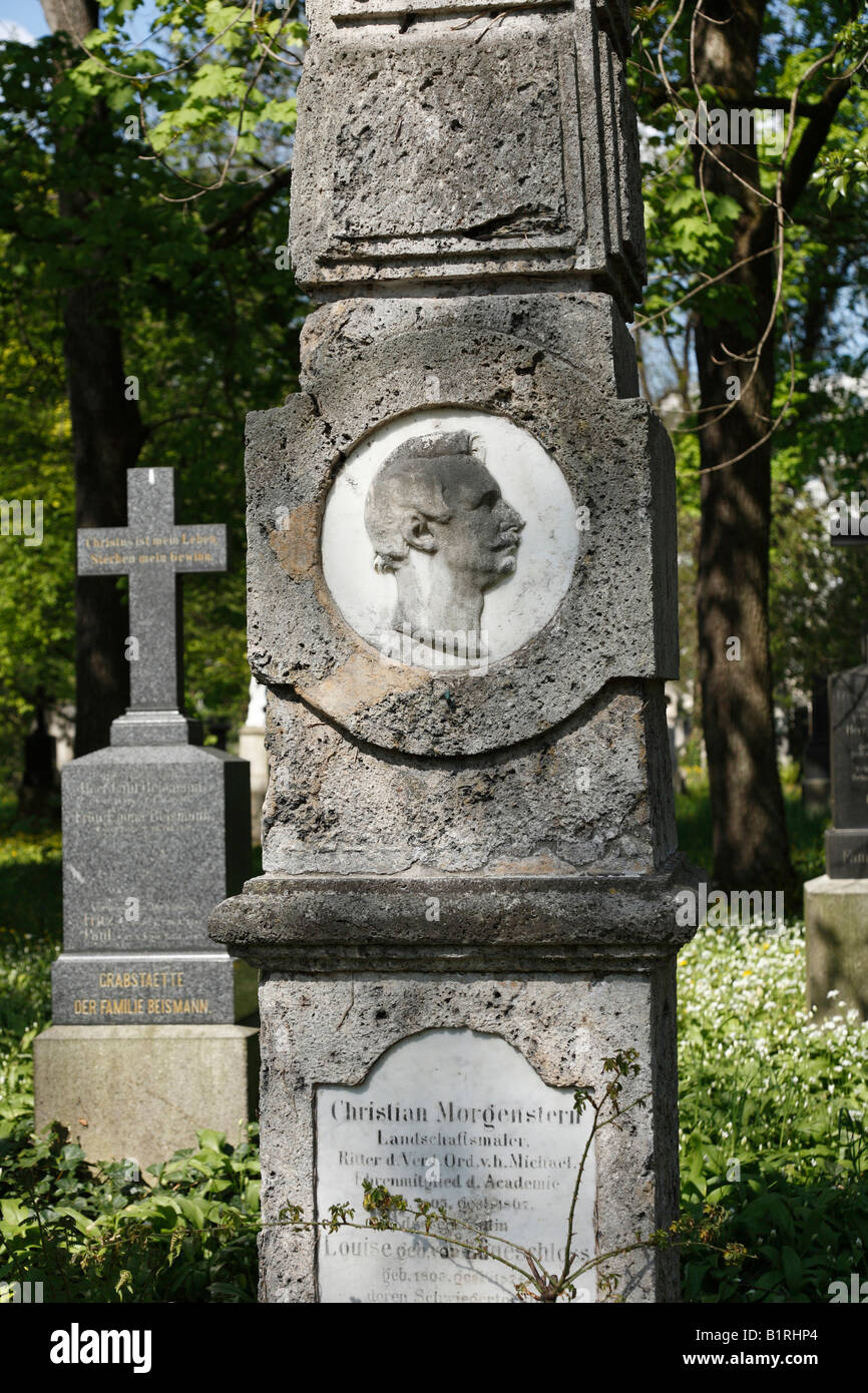 Pierre tombale de Christian Morgenstern, Alter Friedhof Suedlicher, ancien Cimetière du Sud, Isarvorstadt, Munich, Bavière, Allemagne Banque D'Images