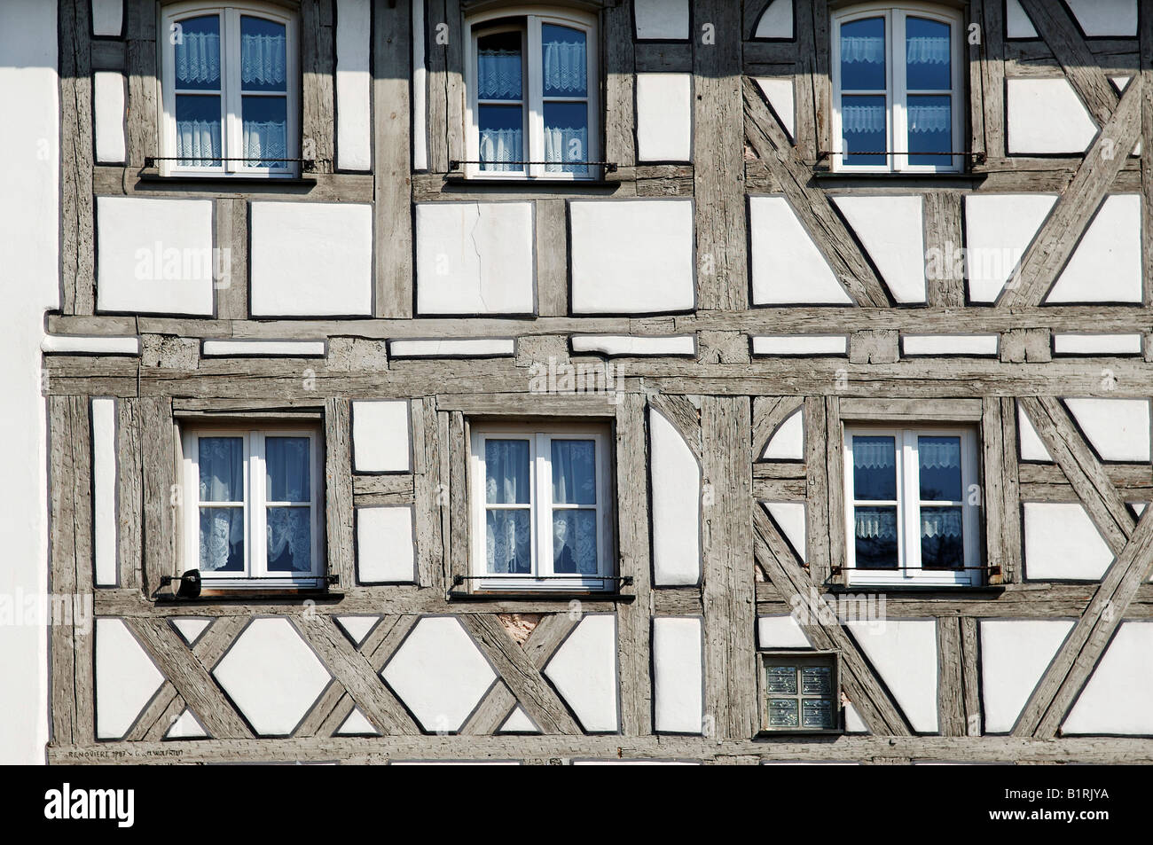 Sa façade grise d'un bâtiment à colombages, détail, gunzenhausen, Middle Franconia, Bavaria, Germany, Europe Banque D'Images