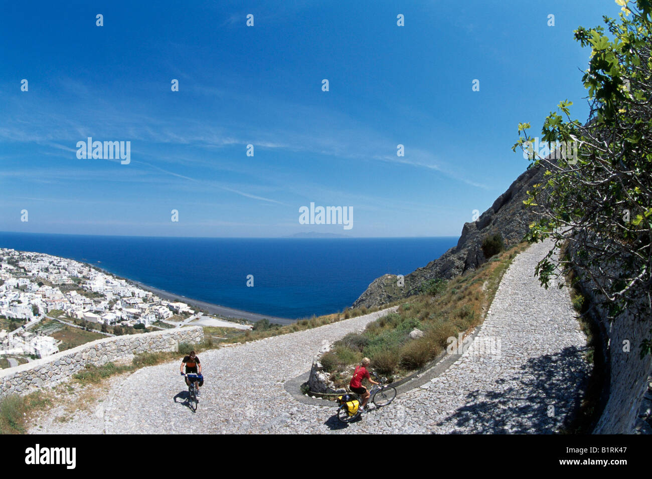 Randonnée à vélo, Santorin, Cyclades, Grèce Banque D'Images