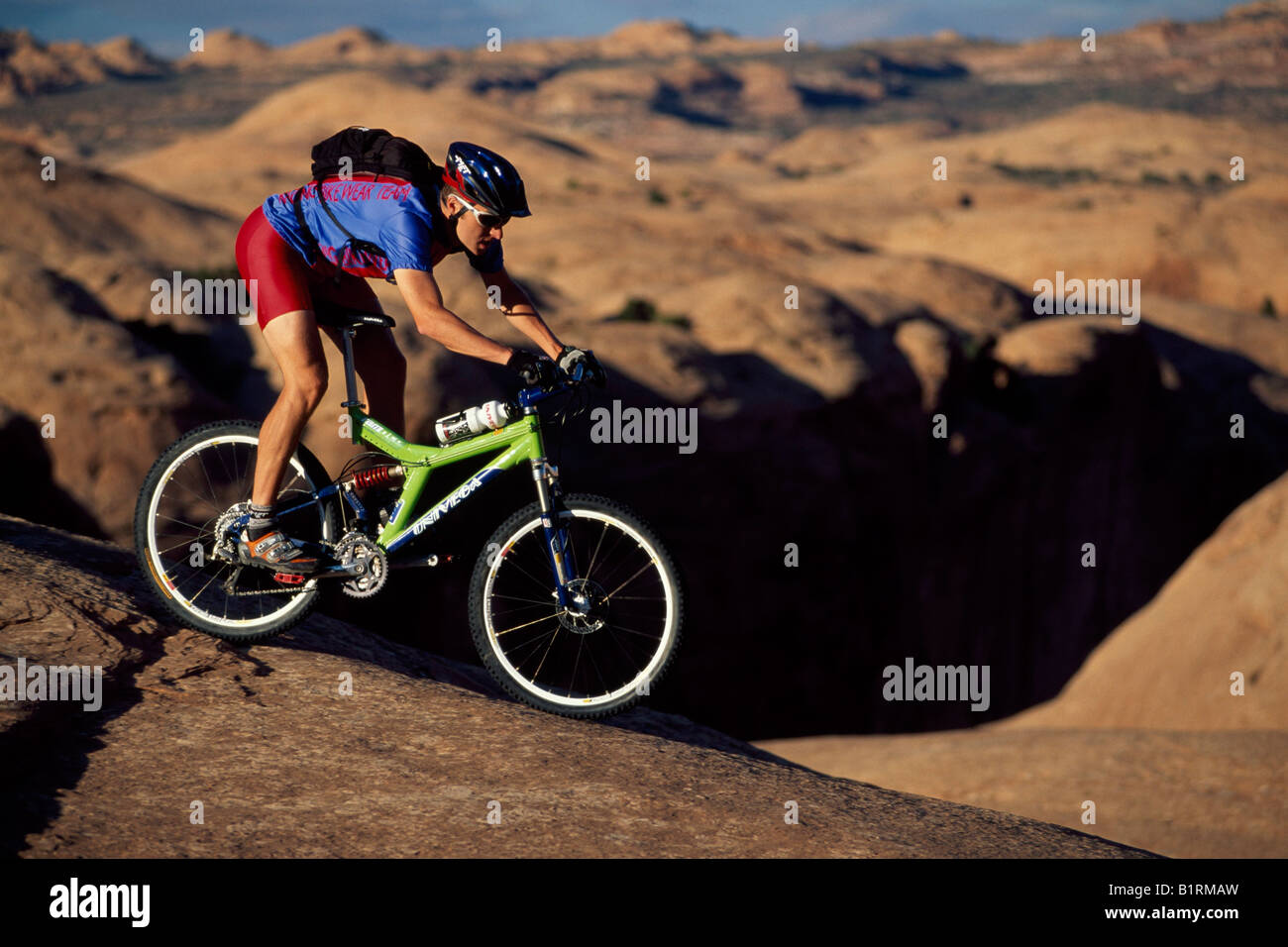 Mountain biker, Moab, Utah, USA, Slickrock Banque D'Images