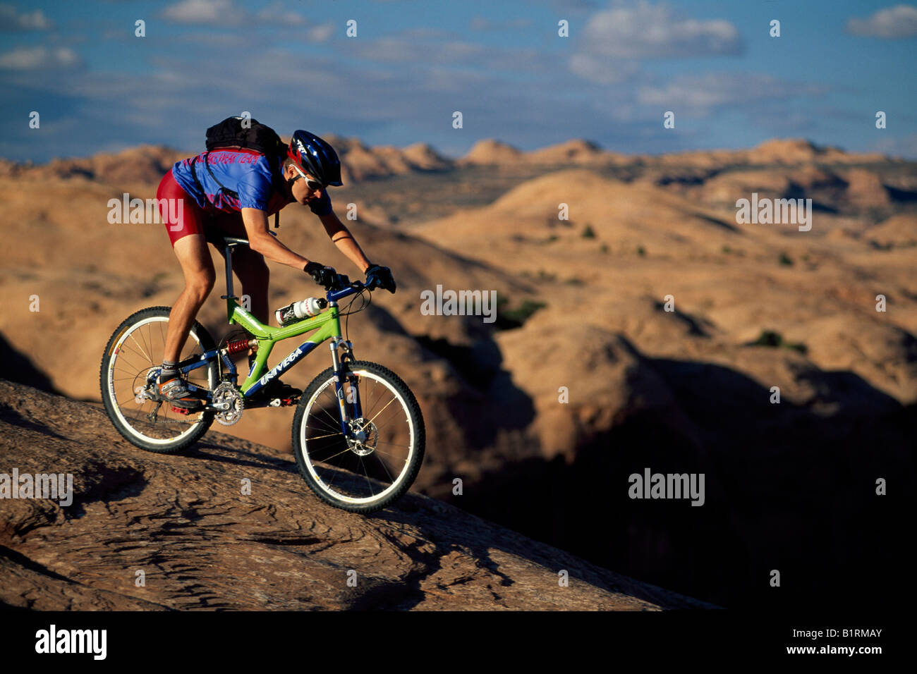 Mountain biker, Moab, Utah, USA, Slickrock Banque D'Images