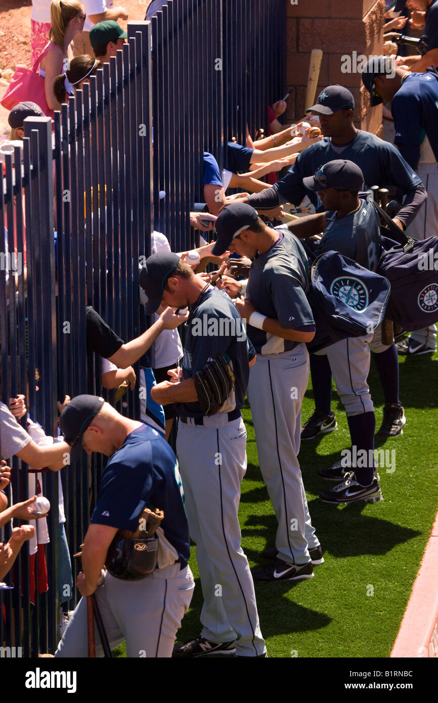 Les San Diego Padres, jouant les Mariners de Seattle à un match de base-ball d'entraînement de printemps Peoria Arizona Banque D'Images
