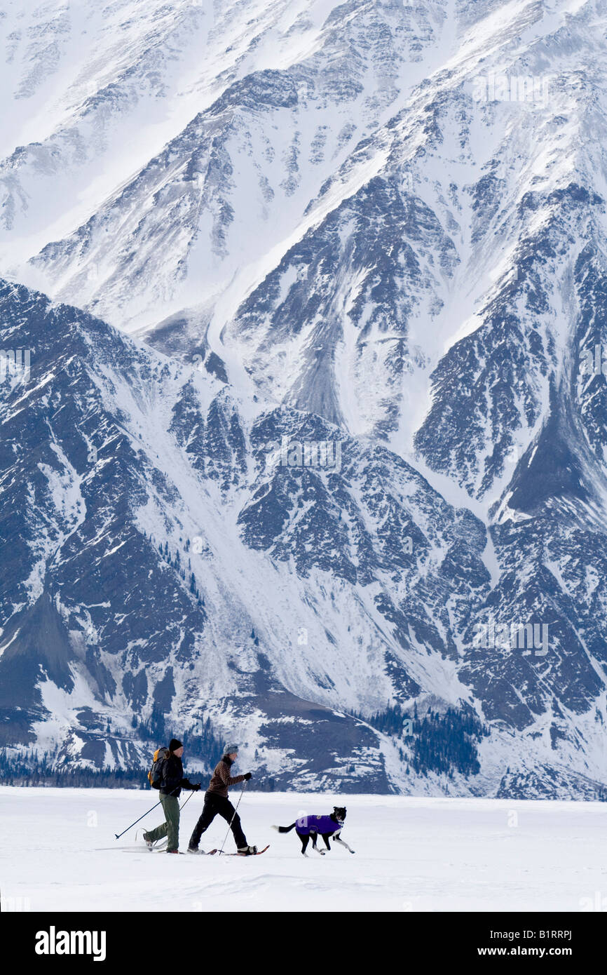 Randonnées en raquettes, la réserve de parc national Kluane, trône du roi, le lac Kathleen, Territoire du Yukon, Canada, Amérique du Nord Banque D'Images