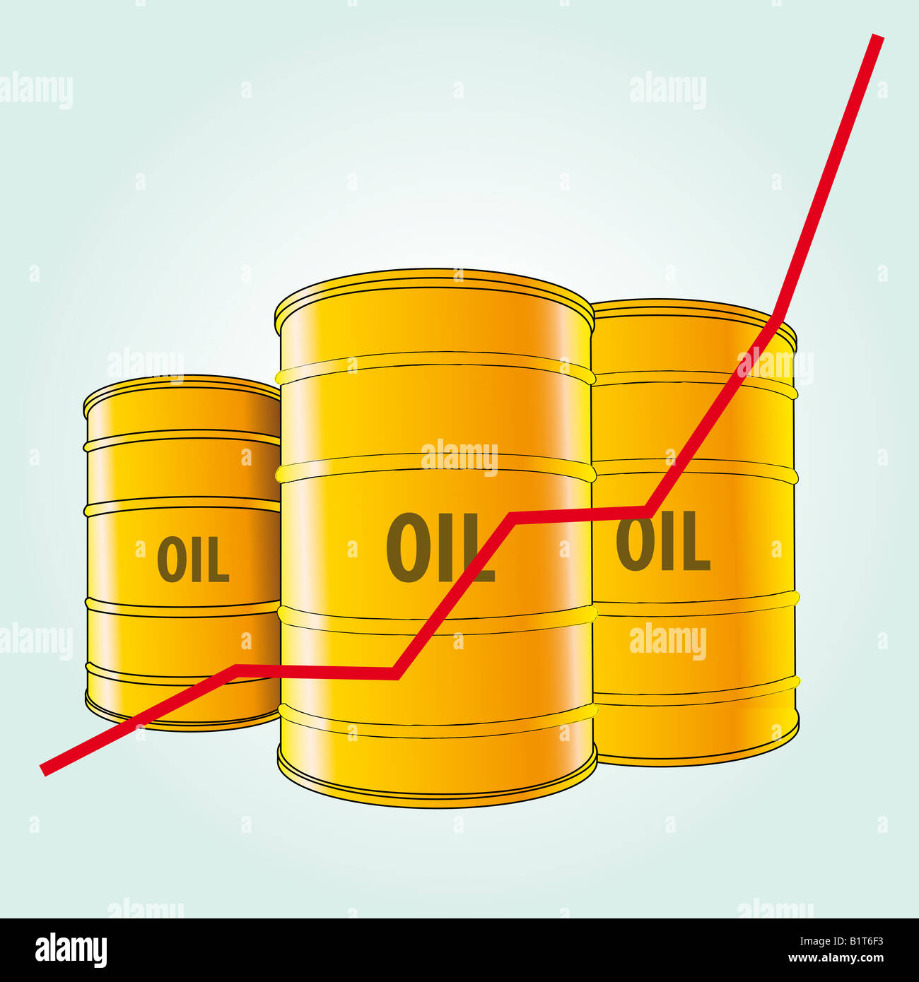La hausse du prix du pétrole avec un graphique et des barils. Banque D'Images