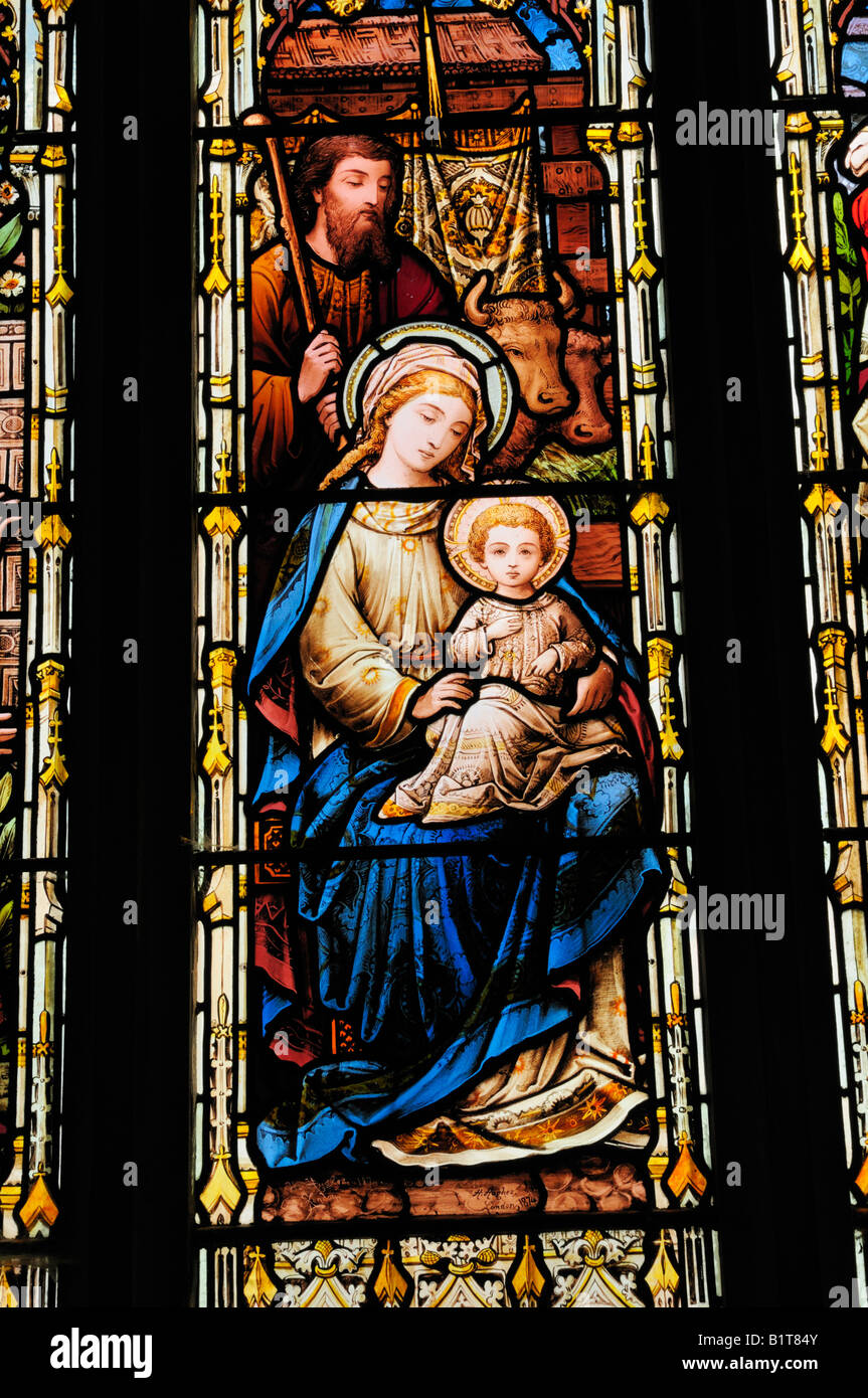 Vitrail dans l'église Holy Trinity, Long Melford Suffolk Angleterre UK Banque D'Images