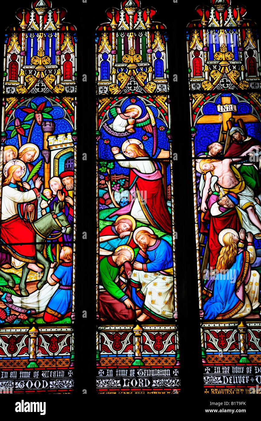 Vitrail dans l'église Holy Trinity, Long Melford, Suffolk Angleterre UK Banque D'Images