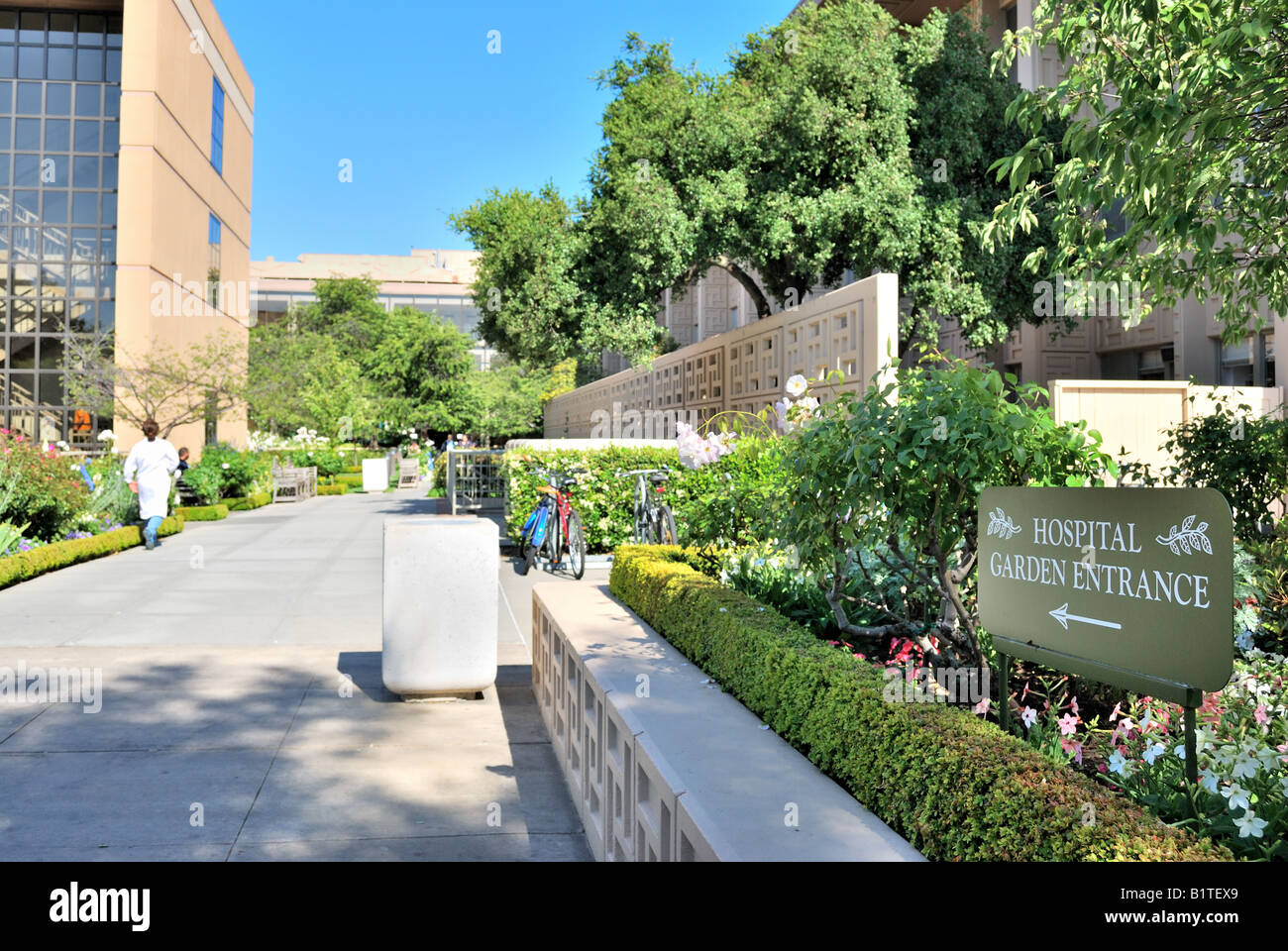 Entrée du jardin à l'hôpital Centre médical de l'Université Stanford à Palo Alto en Californie Banque D'Images