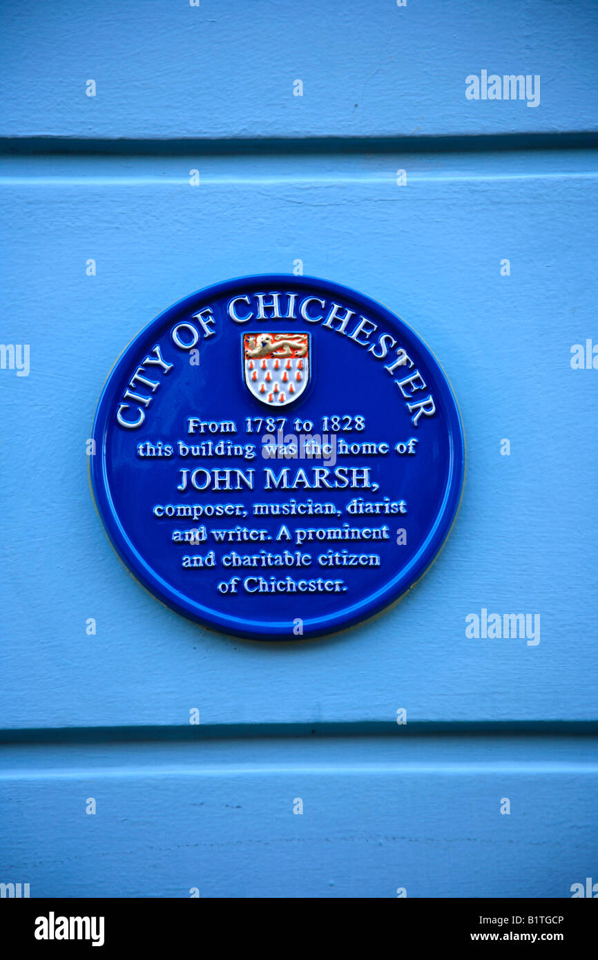 John Marsh Plaque Accueil ville de Chichester Sussex England  Grande-bretagne UK Photo Stock - Alamy
