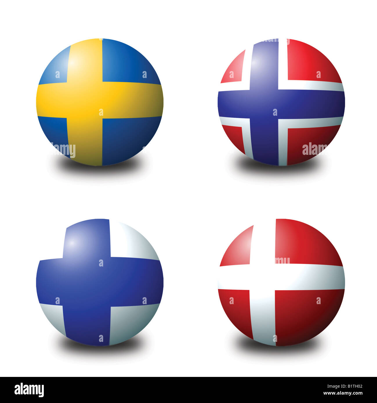 Sphérique 3D drapeaux représentant les pays scandinaves Banque D'Images