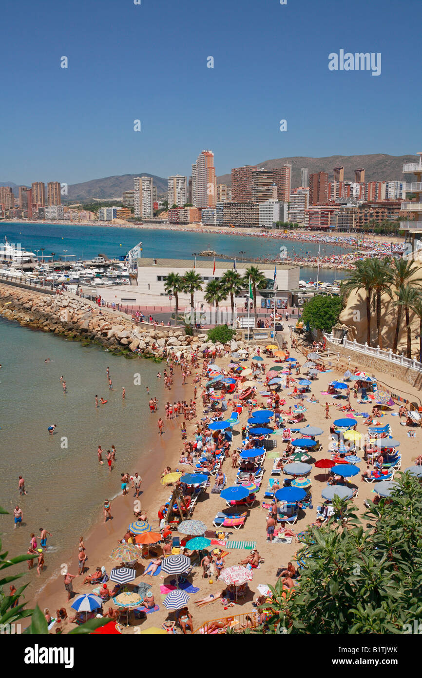 Plage de Malpas Playa Poniente de la vieille ville de Benidorm, Costa Blanca, Espagne Banque D'Images