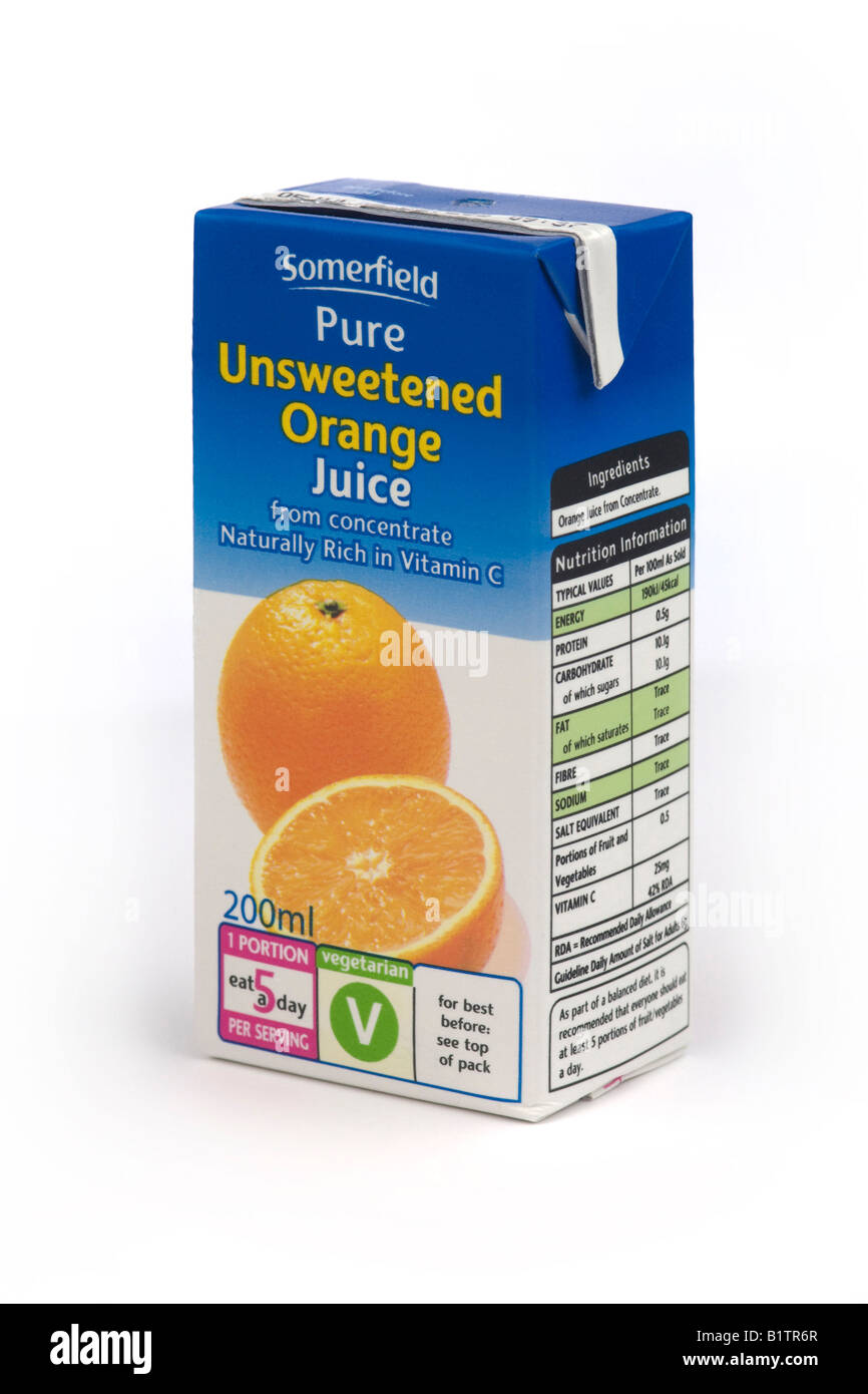 Somerfield jus d'orange de prendre un verre dans un carton Banque D'Images