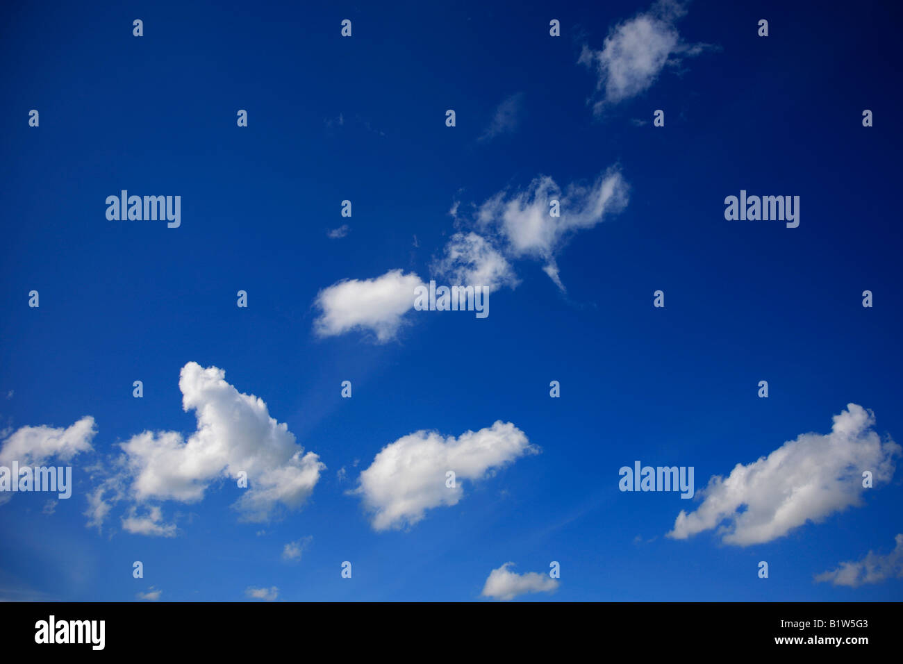 Cumulus Fractus nuages dans un ciel bleu profond Angleterre Grande-bretagne Royaume-uni polarisée Banque D'Images