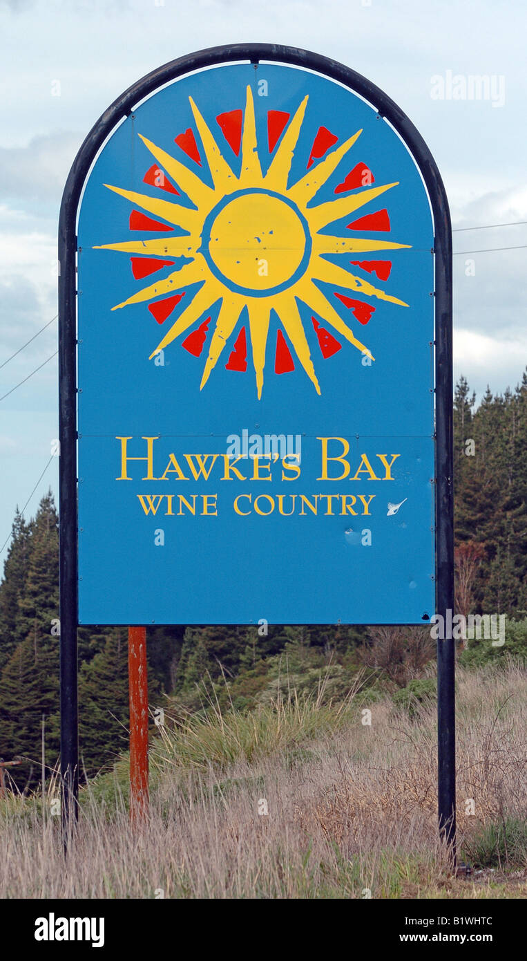 Nouvelle Zélande, île du Nord, Napier, Hawke's Bay Wine Country signe sur la Route 5 Banque D'Images