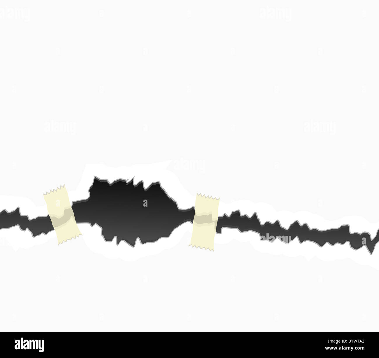 Vector illustration d'un enregistrement ou de déchirer la paroi fracturée de l'élément de conception de papier blanc Fond noir avec crack Banque D'Images