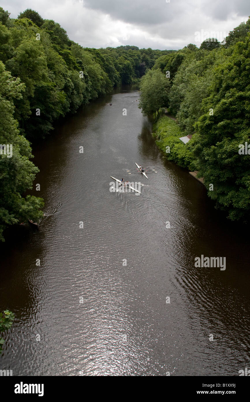 Canoë-kayak sur la rivière wear vue depuis le pont dans la ville de Durham Banque D'Images