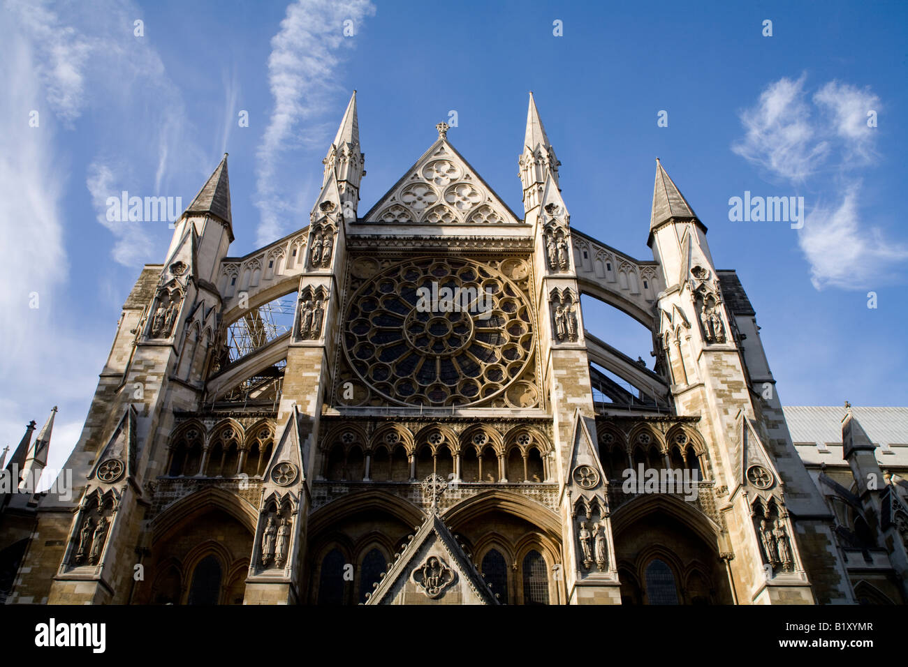 Parties supérieures du transept nord et la Rose de l'abbaye de Westminster Londres Angleterre Banque D'Images