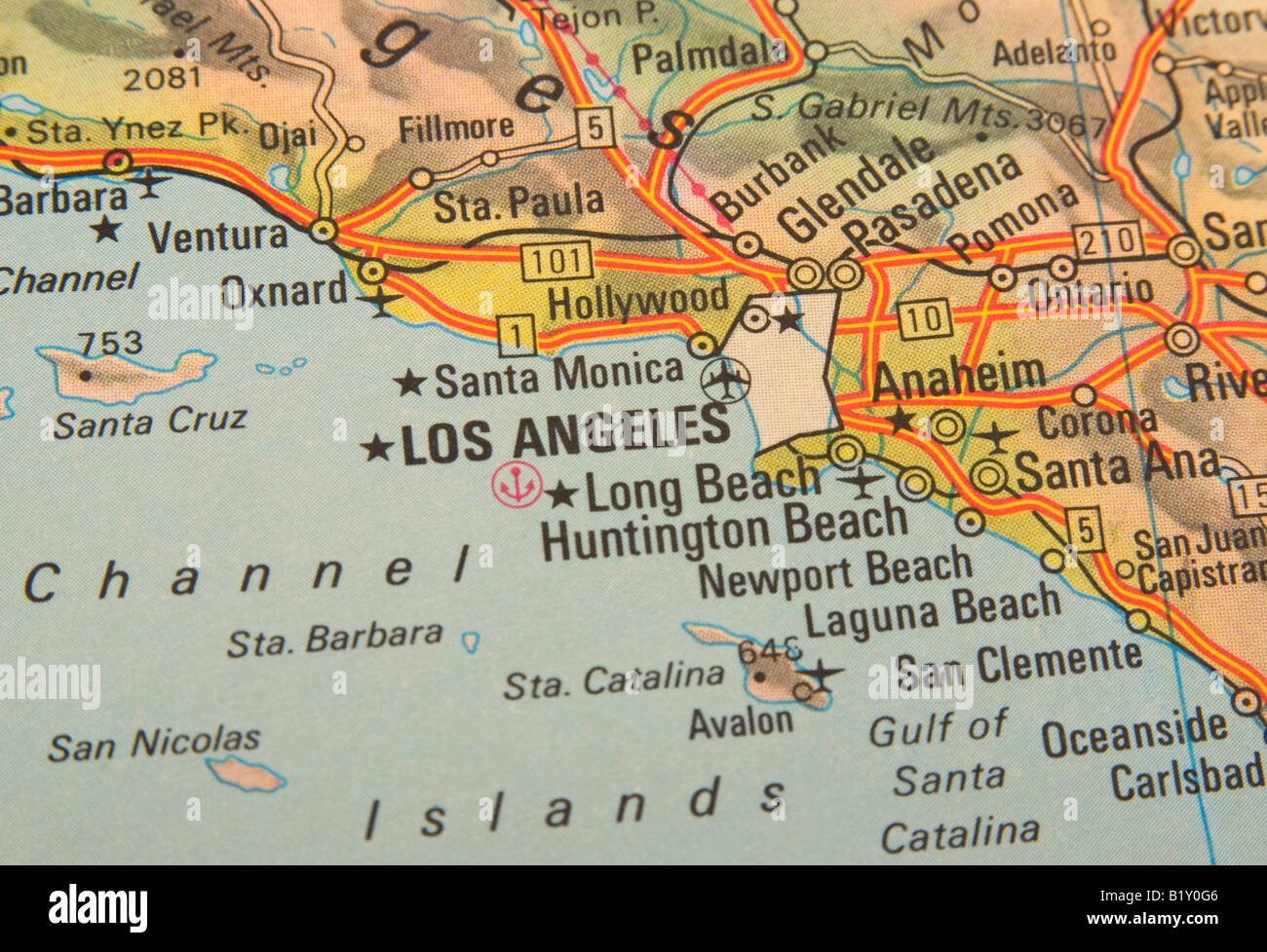 Los Angeles sur la carte Banque D'Images