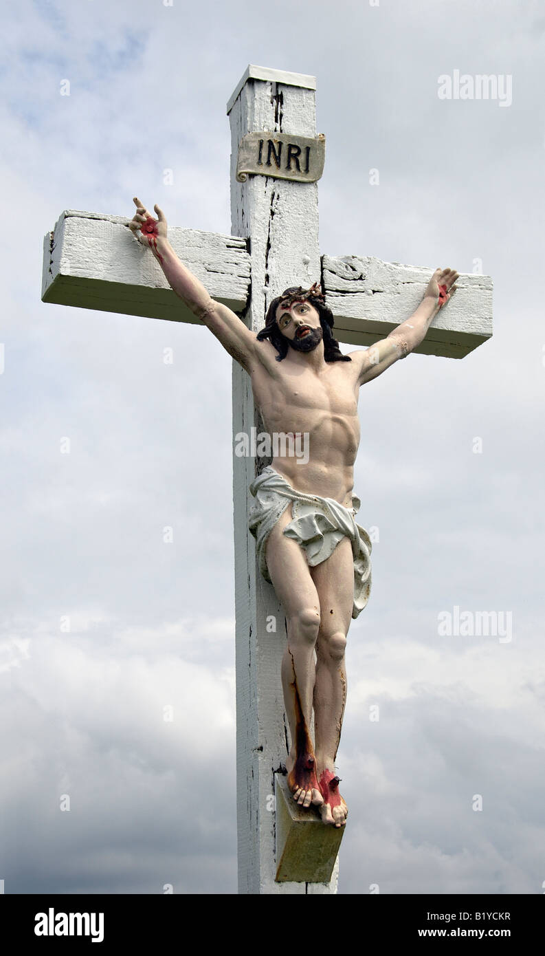 Le Christ sur la croix - culte au-dessus d'Ainhoa,Pyrénées Atlantique,France Banque D'Images