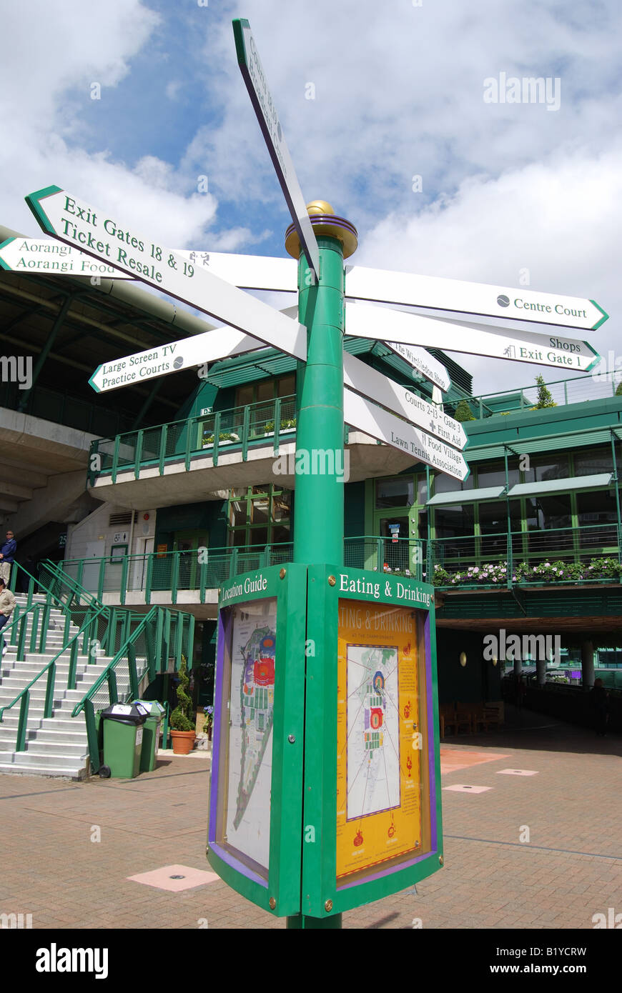 Fingerpost aux Championnats, Wimbledon, Merton Borough, Grand Londres, Angleterre, Royaume-Uni Banque D'Images