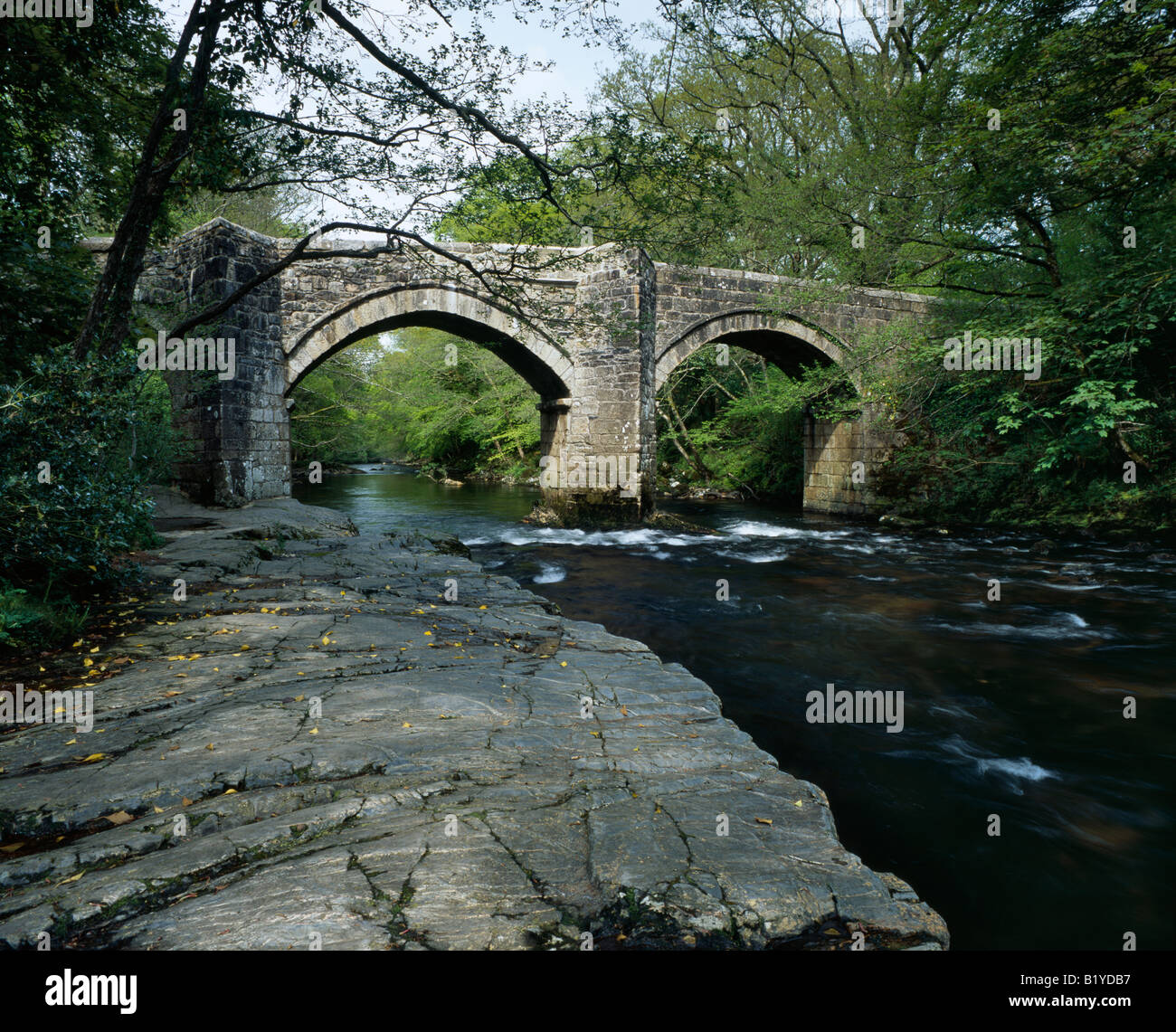 Nouveau pont sur la rivière Dart dans le parc national de Dartmoor, Holne, Devon, Angleterre Banque D'Images