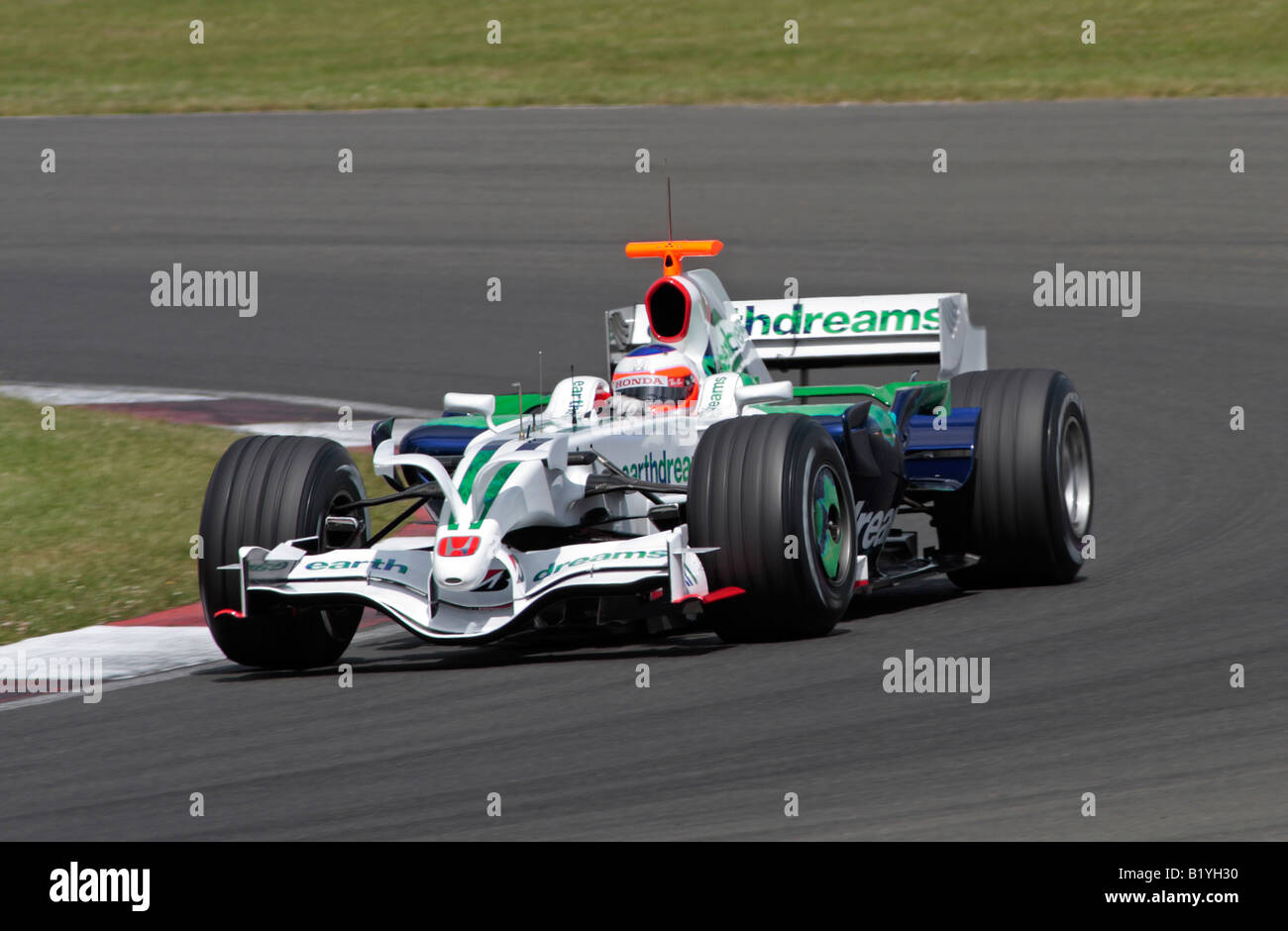 Rubens Barrichello dans une voiture de course Honda F1 Essais de Silverstone 2008 Banque D'Images
