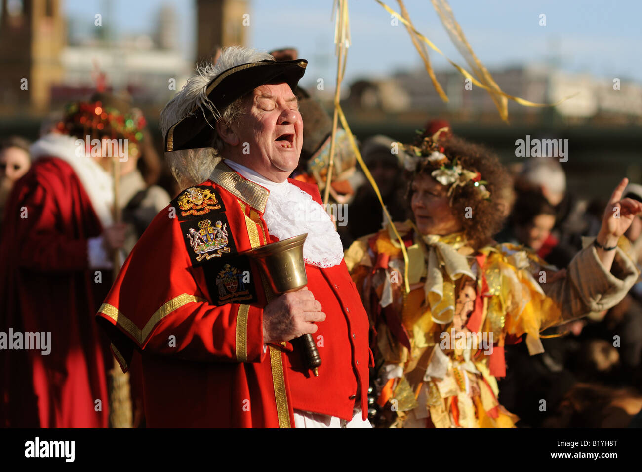 Crieur public à la Riverside Festival Banque D'Images