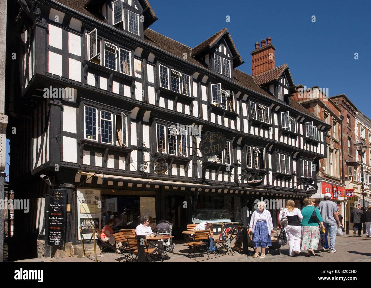 Haut Pont Café, Maison du xvie siècle, Lincoln, Lincolnshire, Angleterre Banque D'Images