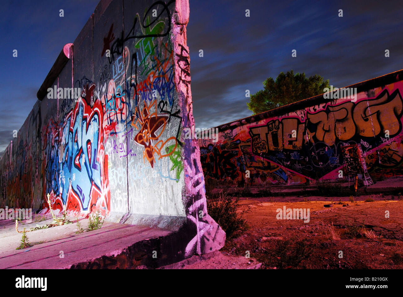 Berlin, le mur dans la nuit, Berlin, Allemagne, mauerfall, Banque D'Images