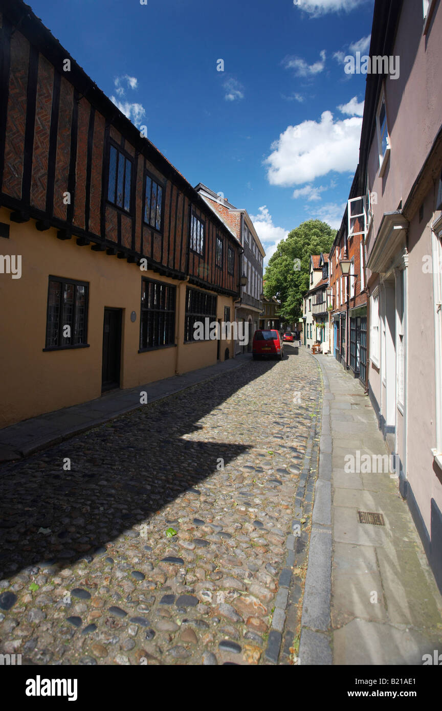 Les rues pavées et les vieux immeubles de Elm Hill UK Norwich Banque D'Images