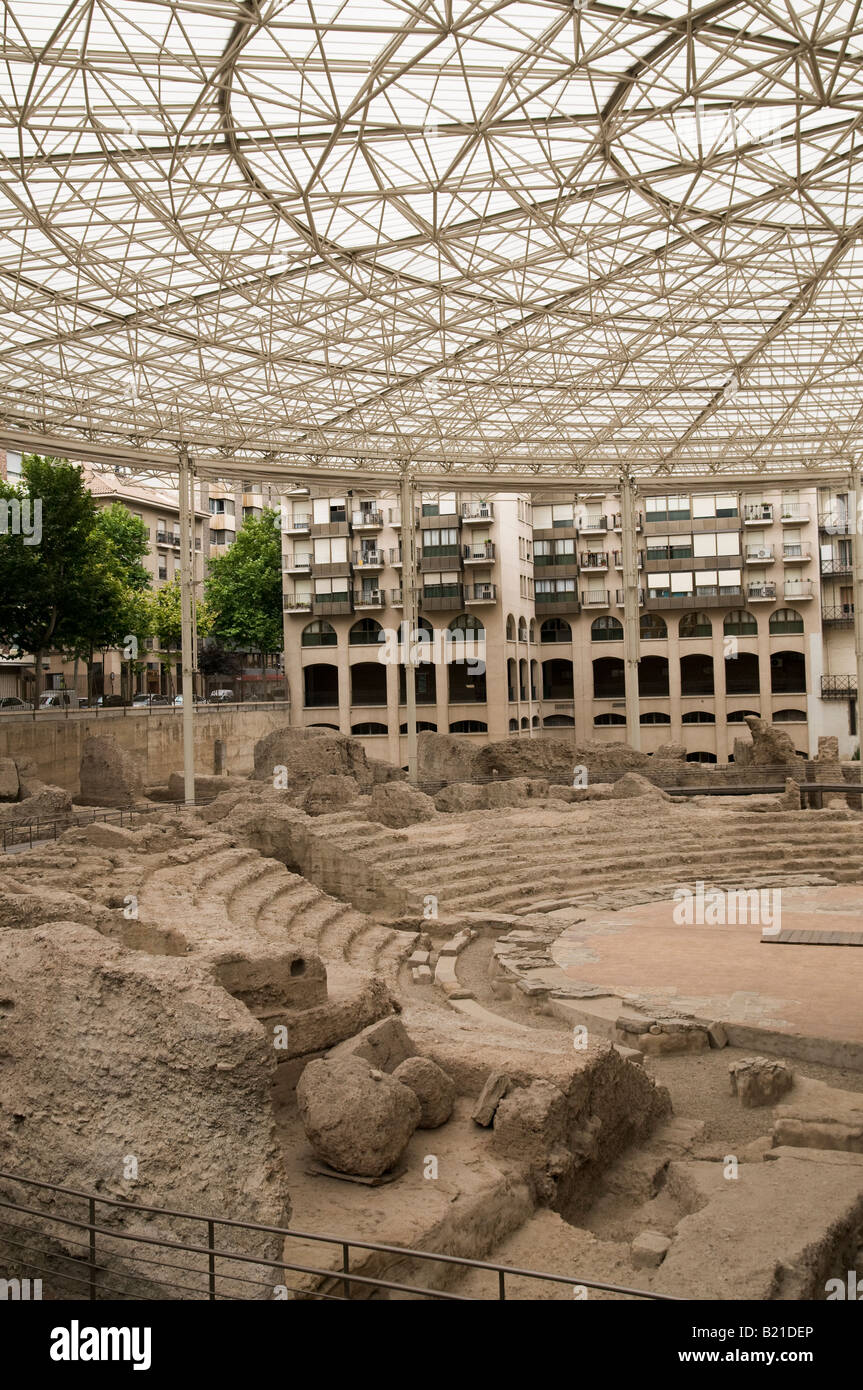 Théâtre romain près de le musée d'histoire de Saragosse, Aragon, Espagne Banque D'Images