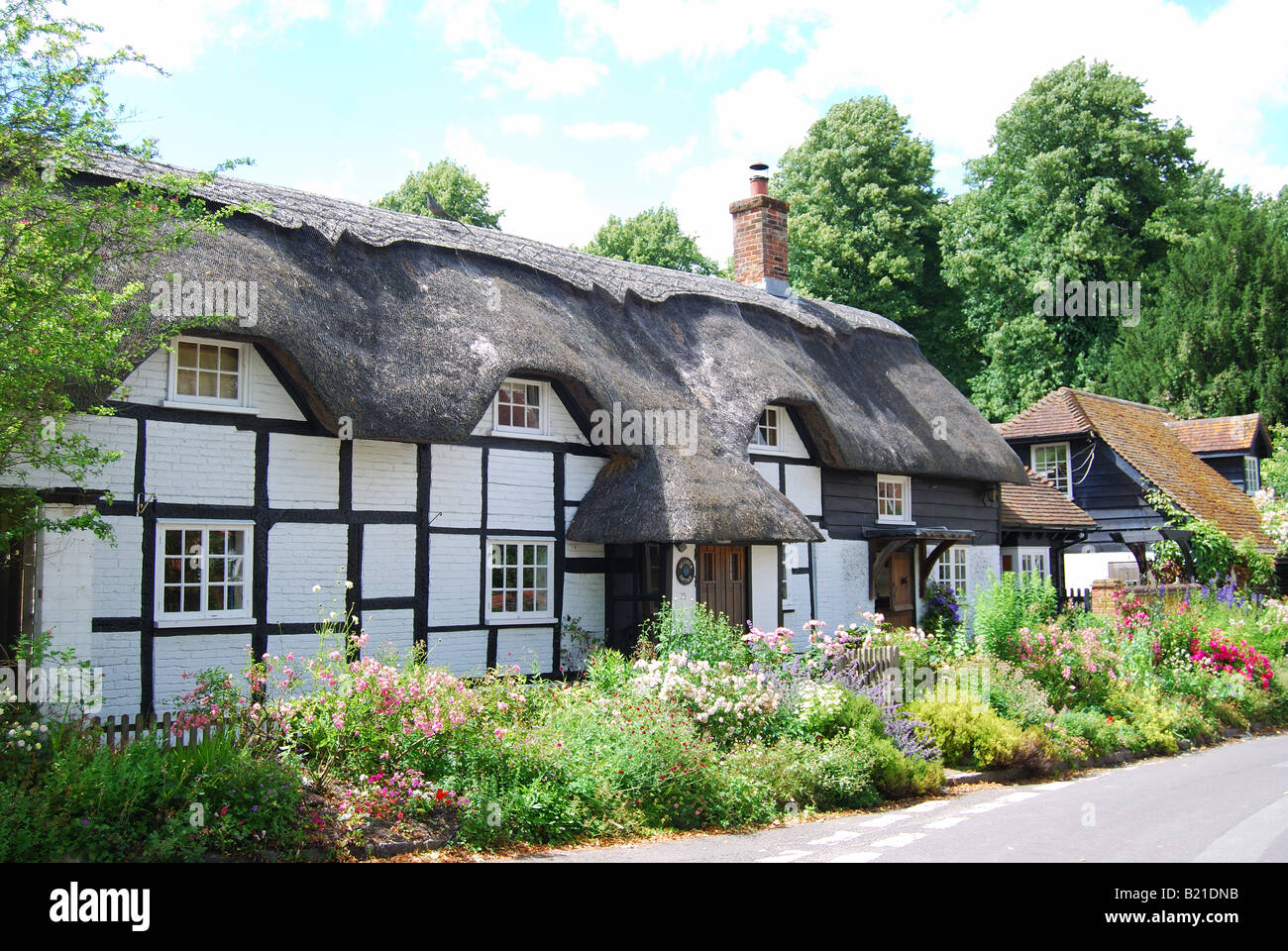 Maison à pans de bois, des chaumières, Micheldever, Hampshire, Angleterre, Royaume-Uni Banque D'Images