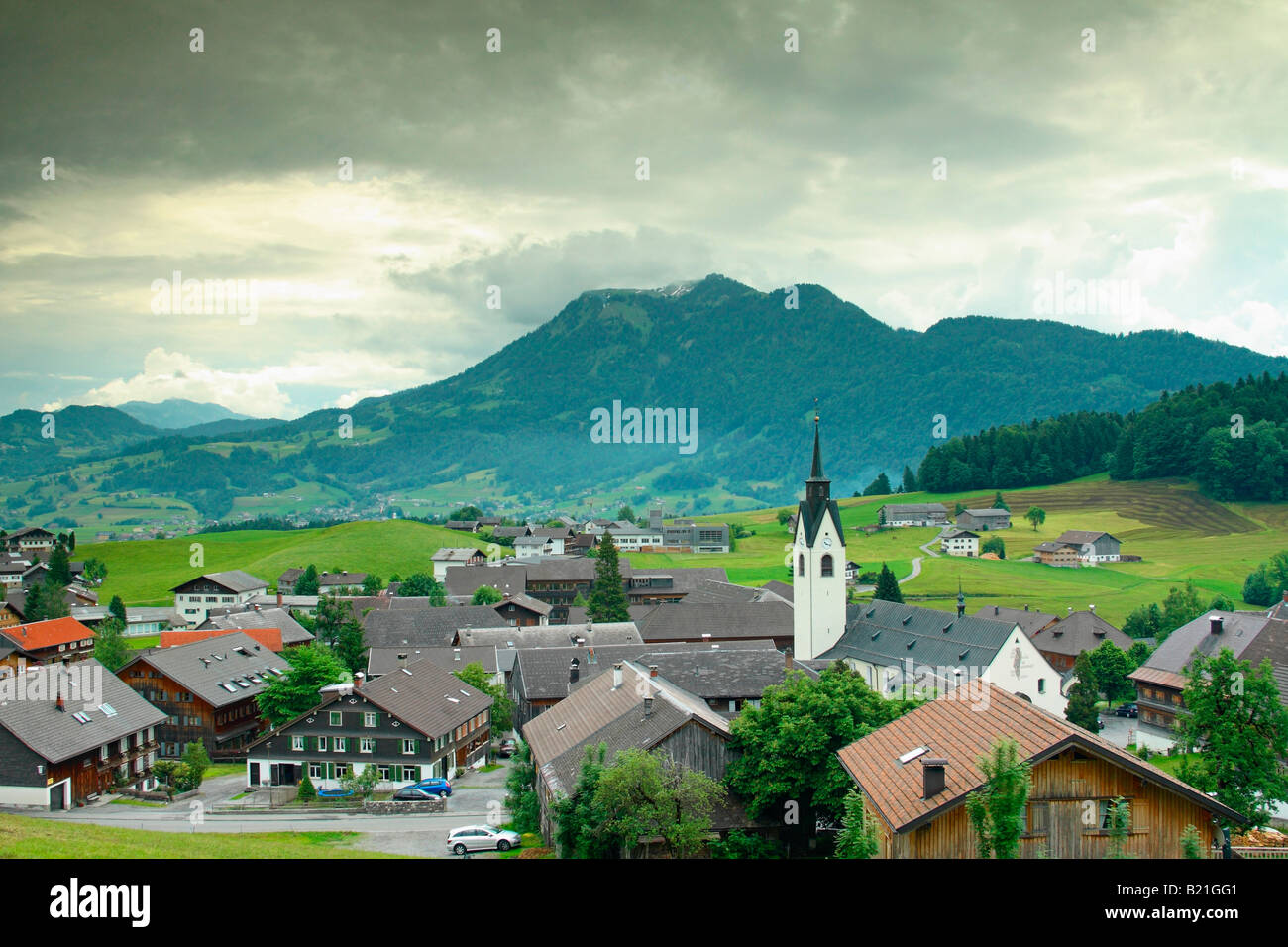 Le village de Schwarzenberg, district de la région de Bregenzerwald Vorarlberg, Autriche, Banque D'Images