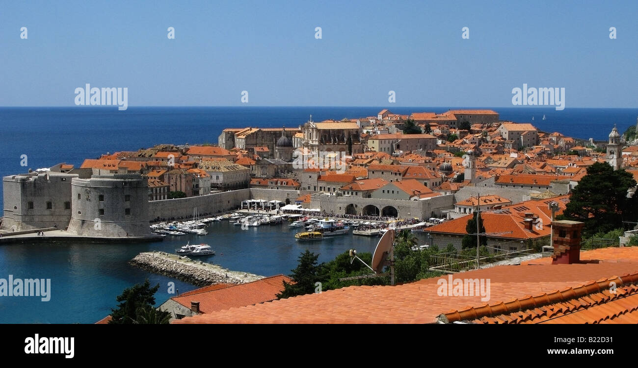 Vieille ville de Dubrovnik et vue sur le port, la Croatie, Balkans Banque D'Images