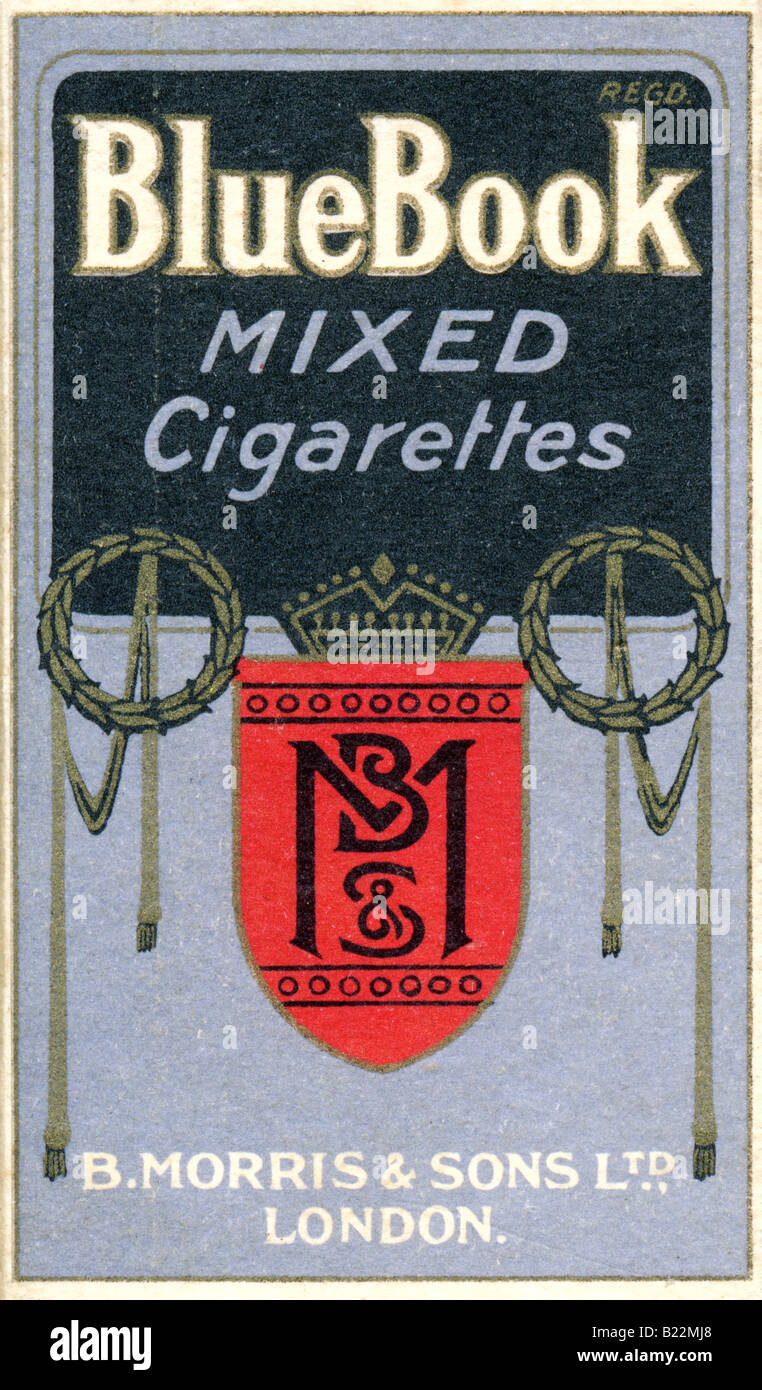 Livre Bleu Paquet de cigarettes mixte Morris & Sons de Londres 1920 pour un usage éditorial uniquement Banque D'Images