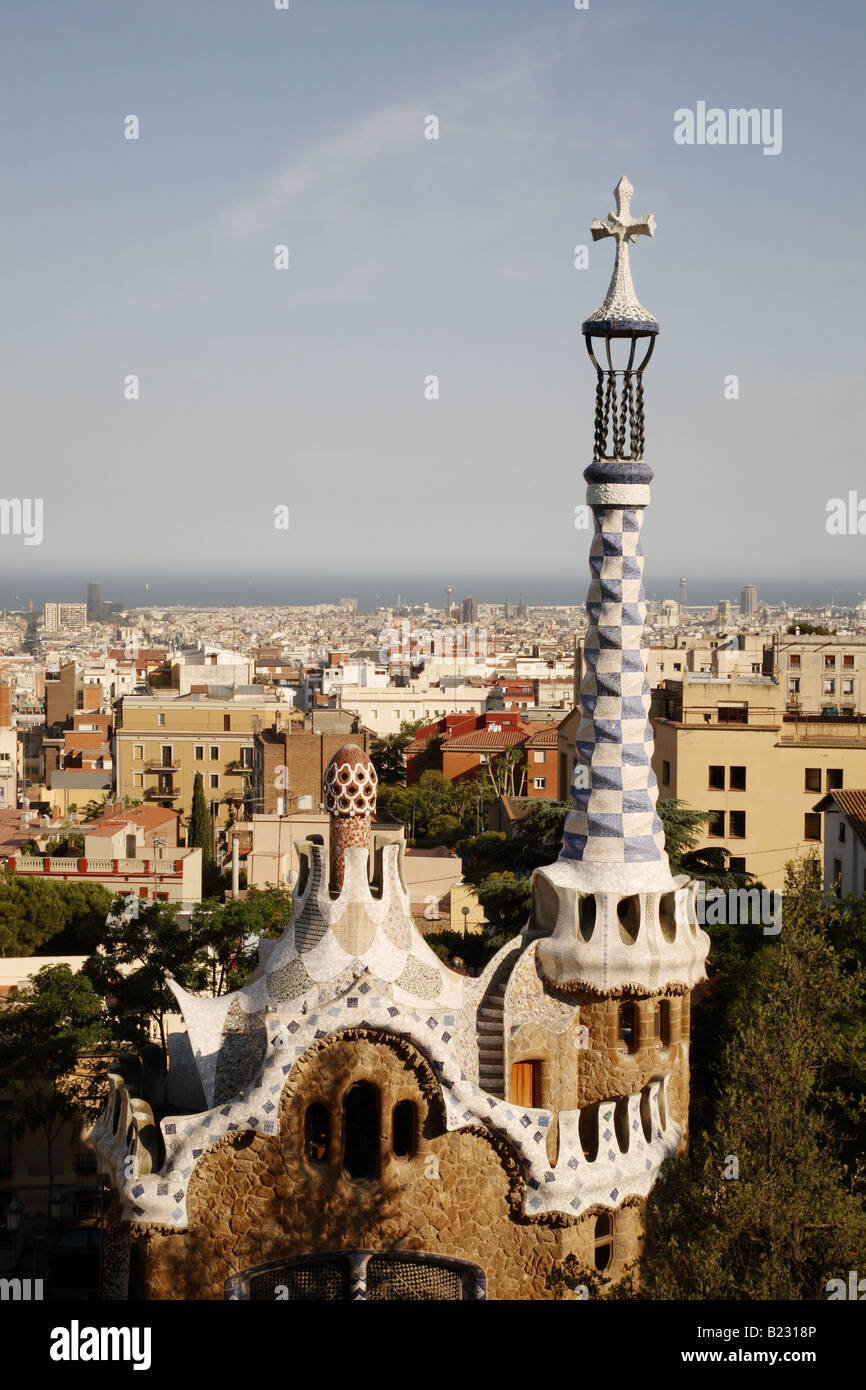 Parc Guell Park, le travail du célèbre architecte Antoni Gaudi, Barcelone, Espagne Banque D'Images