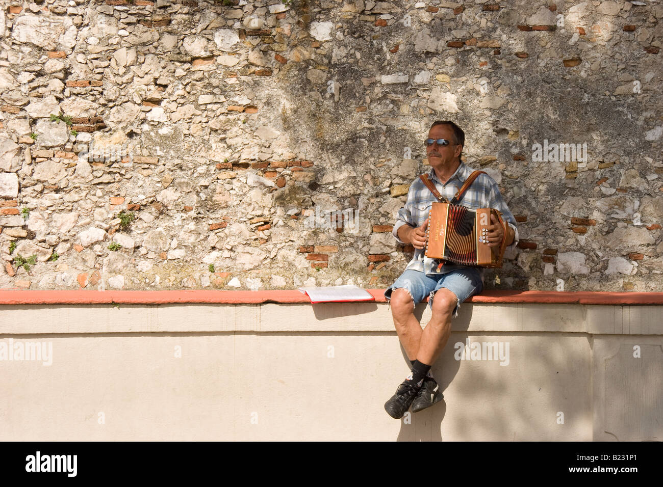 L'homme et de l'harmonica Banque D'Images